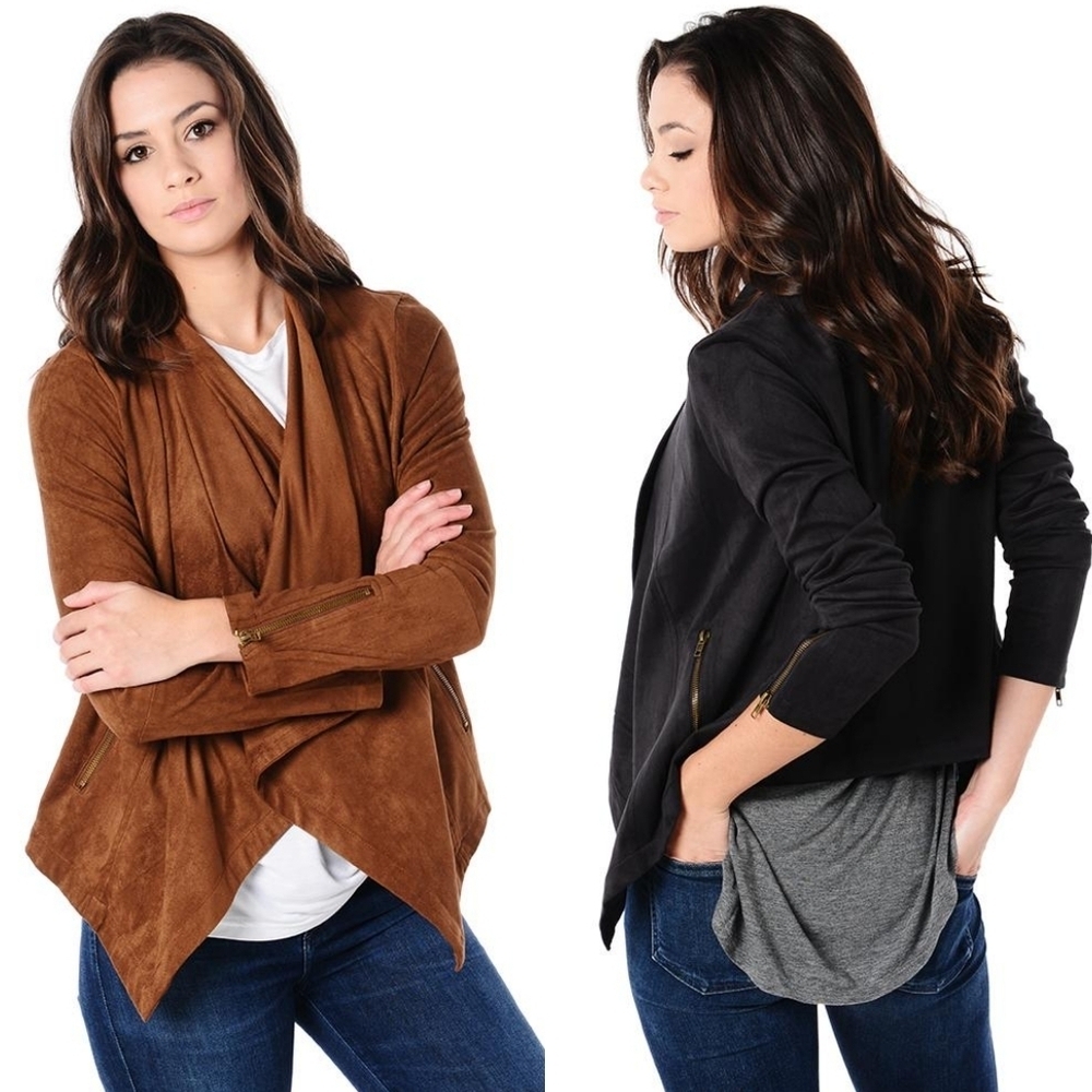 Anthropologie Cupcakes & Cashmere Brown Faux Suede Draped Moto Jacket S